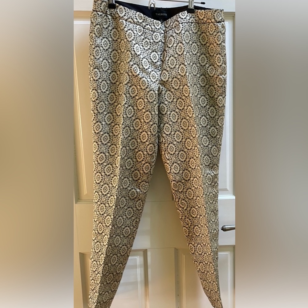 Talbots Black and Gold Metallic Jacquard Signature Pants Size 16